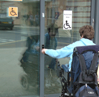 Student in wheelchair accessing Boots Library