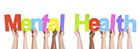 Mental health letters held up by hands